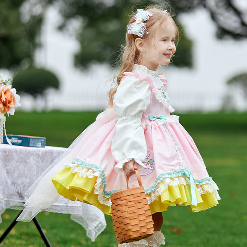 Children's Spring 2024 New Embroidered Lolita Princess Dress for Girls, Children's Two-Piece Puffed Skirt