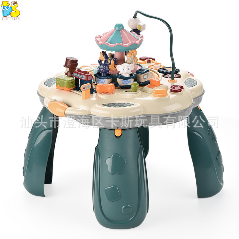 Children's early education entertainment two-in-one learning table building blocks building Carousel DIY building blocks game table