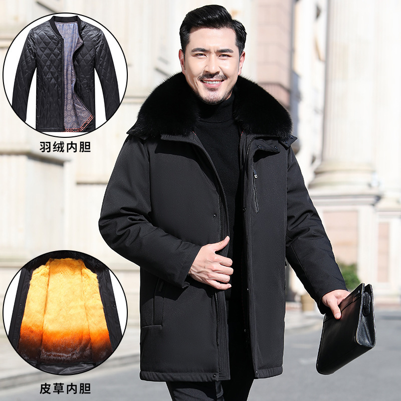 Authentic High-End down Jacket for Middle-Aged and Elderly Men with Gold Mink Lining, Warm Parka Coat