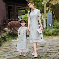 Новое летнее платье Cheongsam в китайском стиле для девочек, новое платье Hanfu для родителей и детей, элегантное марлевое платье в национальном стиле.