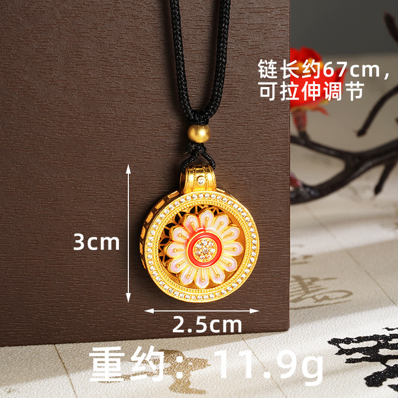 Herencia de oro de arena antigua, brújula de ocho tesoros, collar de bendición, estilo chino hueco, retro, marea nacional, joyería de aleación de cobre al por mayor