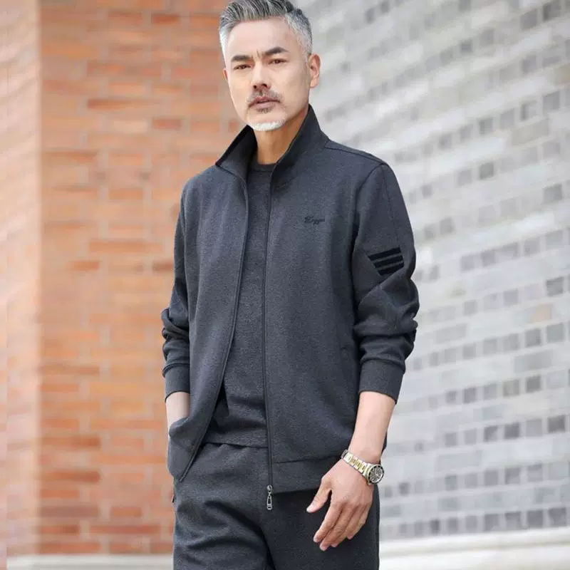 中老年运动套装男春秋季新款中年人爸爸秋装休闲运动服男士两件套