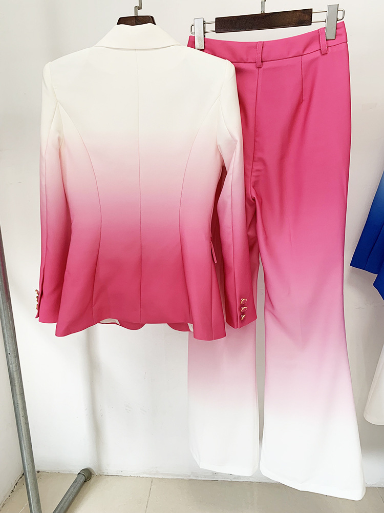 GraceChic Cross-Border In-Stock 2025 New Fashionable Gradient Slim Fit Suit With Flared Trousers Two-Piece Set_voghion.com