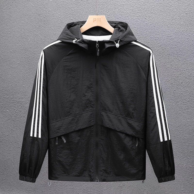 Chaqueta ultrafina de comercio exterior transpirable al aire libre de tres barras ropa de protección solar para hombres ciclismo deportivo cortavientos de secado rápido chaqueta con capucha para hombres image 7