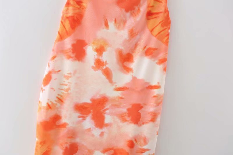 spring orange tie-dye printing dress NSAM43368