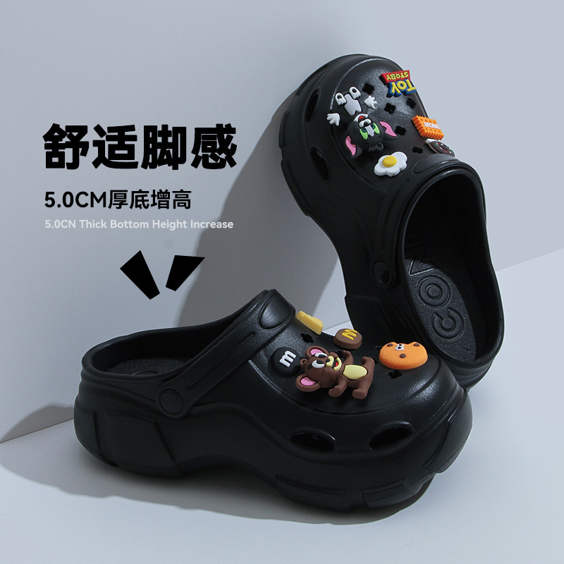 Women's Summer Thick-Soled Clogs with 6cm Height Increase, Trendy on Instagram, Outdoor Non-Slip Eva Beach Closed-Toe Sandals