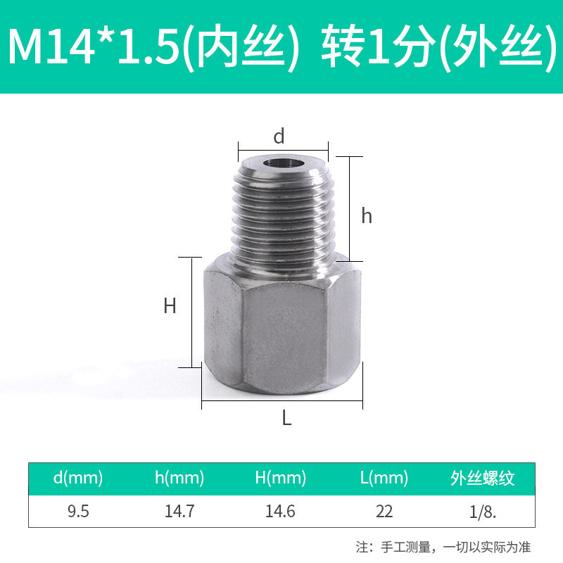 Adaptador de manómetro de agua de Ilecco adaptador de cobre de acero inoxidable 304 M14M20 / 1.5 4 minutos