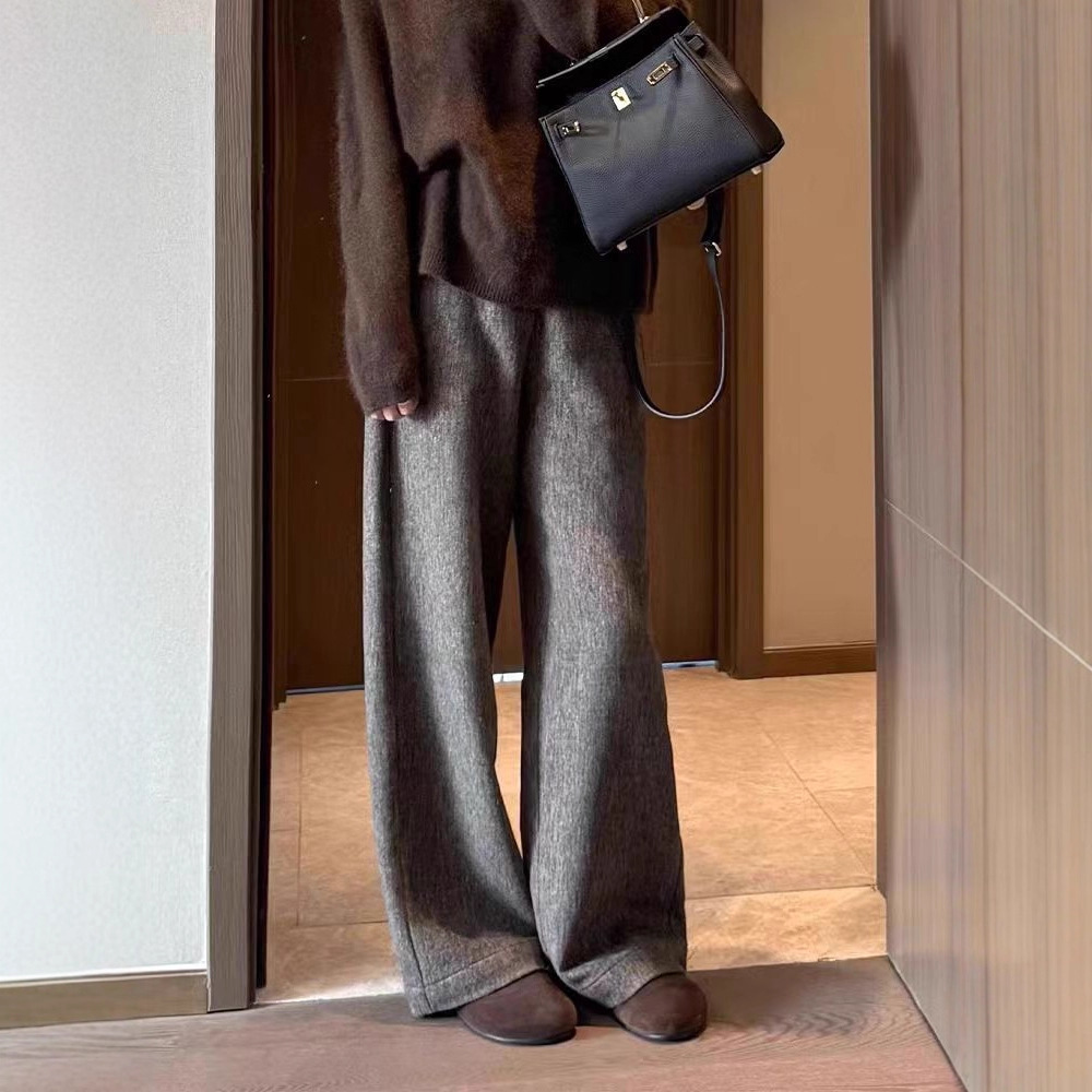 CHAO级推荐灰色显瘦阔腿裤女秋百搭休闲裤柔软磨毛今年流行的长裤