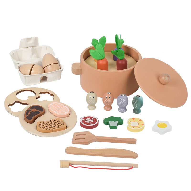 Niños de madera simulación de cocina casera cocina juego de cocina padres-hijos pescar verduras juguetes interactivos multifuncionales