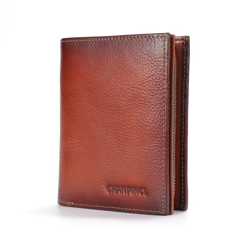 Cross-border dropshipping C-brand boxed men's card holder, top-layer cowhide buckle-zipper wallet, vertical multi-functional wallet.