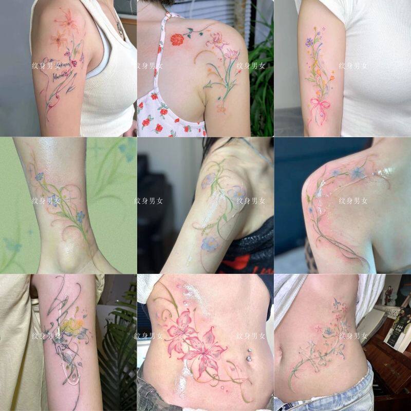 Iris Lily Spring Blue-Purple Series Tattoo Stickers, Beautiful and Dreamy Floral Arm Temporary Waterproof Tattoo Stickers