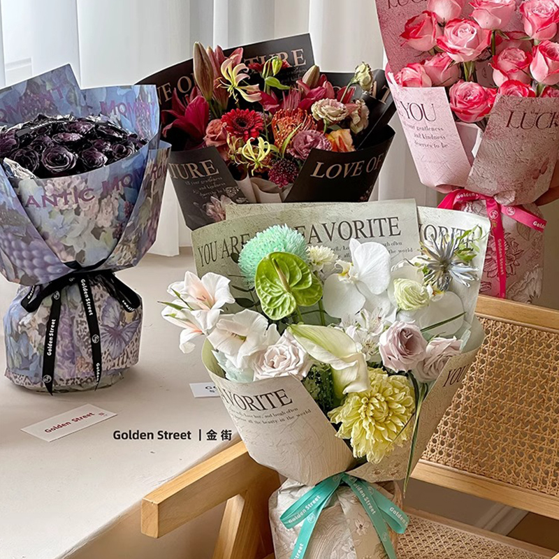 Huimeng jardín pintura al óleo viento flores ramo de flores papel de embalaje atmósfera retro papel regalo florista DIY materiales hechos a mano