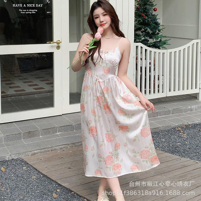 Slip dress, top with cups, sexy long skirt, pijama, floral print