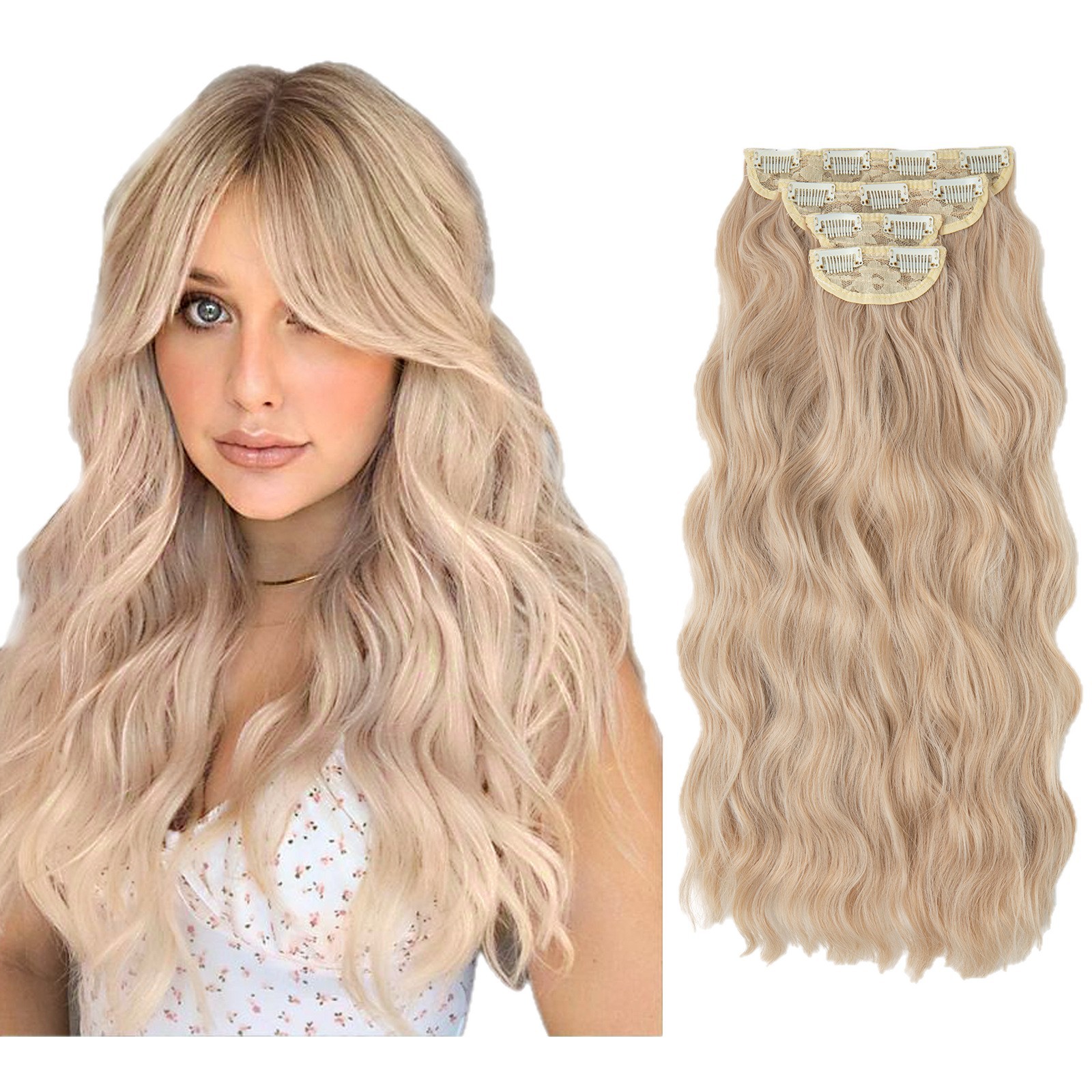 Extensiones de Cabello Largo y Rizado para Mujer, Estilo Europeo y Americano, Ondulado al Agua, Juego de Cuatro Piezas, Extensiones de Cabello con Clip de Una Sola Pieza. image 6