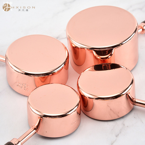 Cross-border stainless steel copper-plated measuring cup measuring spoon 8-piece set walnut handle rose gold 4-piece measuring cup measuring spoon Amazon