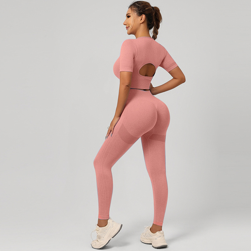 ropa interior deportiva transfronteriza mangas cortas pantalones cortos pantalones largos set mujer antichoque correr de alta intensidad yoga acondicionamiento físico espalda image 27