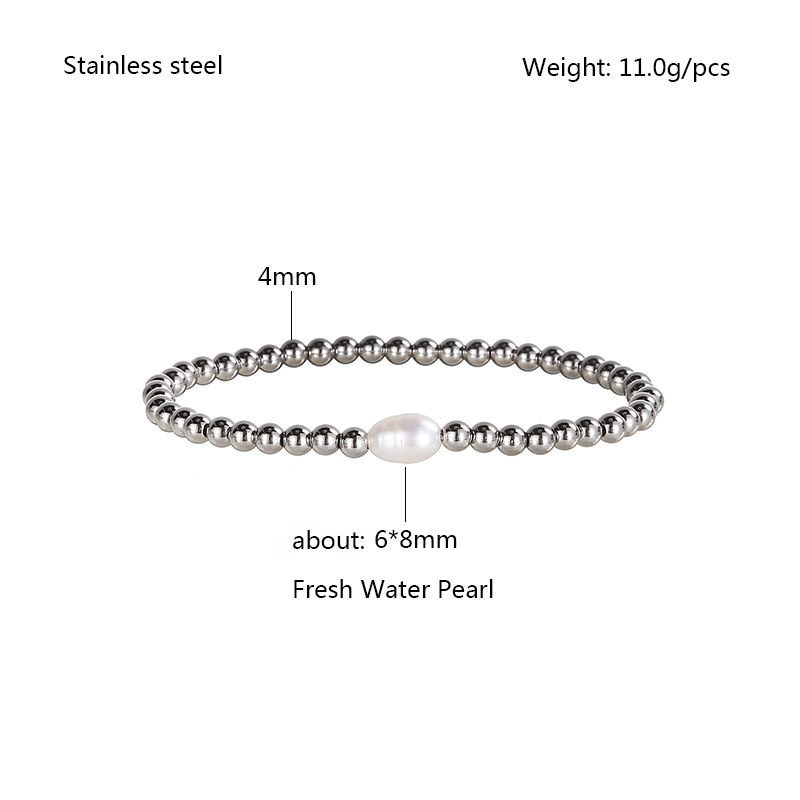 10g Weight Gold Plated Plating Material Elegant Round Stainless Steel Freshwater Pearl Plating Gold Plated Bracelets