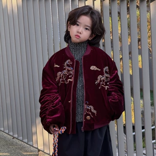 奶酪与喵童装男童外套冬季新款红色气质夹棉厚外套保暖拜年服潮童