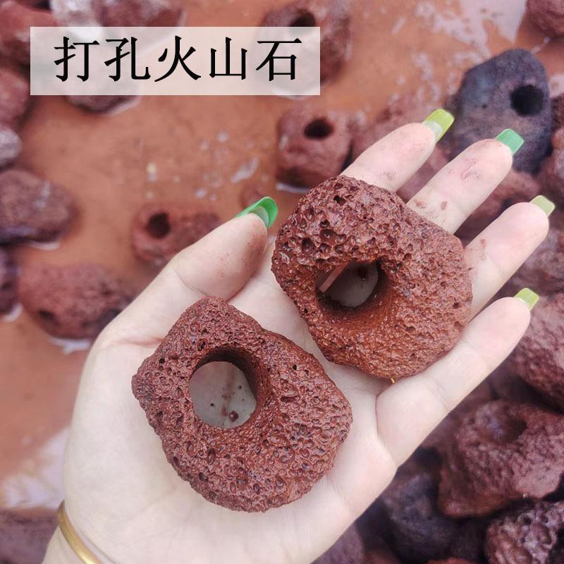 厂家直供打孔火山石精选水草石火山石定植环园艺水族鱼缸火山石