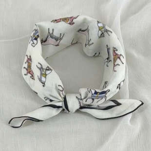 Cross-border New Style Turban Fashion All-match Floral Square Cotton Small Scarf Thin Small Fresh Decorative Silk Scarf for Women
