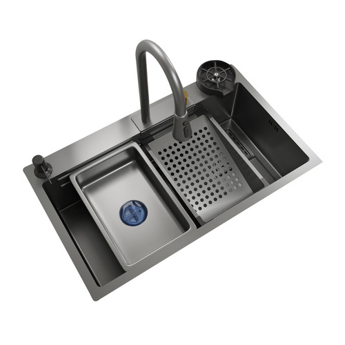 Raindance Waterfall Sink Large Single Slot Kitchen 304 Stainless Steel Handmade Vegetable Basin Washing Pool Under Counter Basin Home