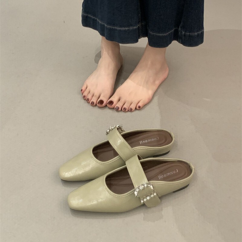 French-Style Gentle Mary Jane Closed-Toe Half Slippers for Women, 2026 Spring/Summer Outdoor Slip-On Lazy Mules Sandals