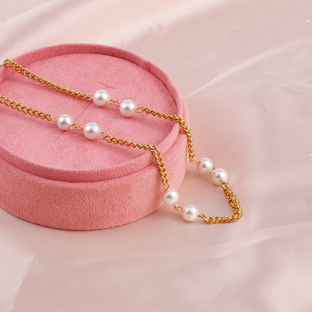 Simple Style Geometric Stainless Steel Plating Artificial Pearls Necklace 1 Piece