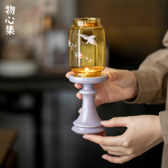 物心集新中式仙鹤玻璃烛台茶道配件茶室氛围灯香薰蜡烛高颜值摆件