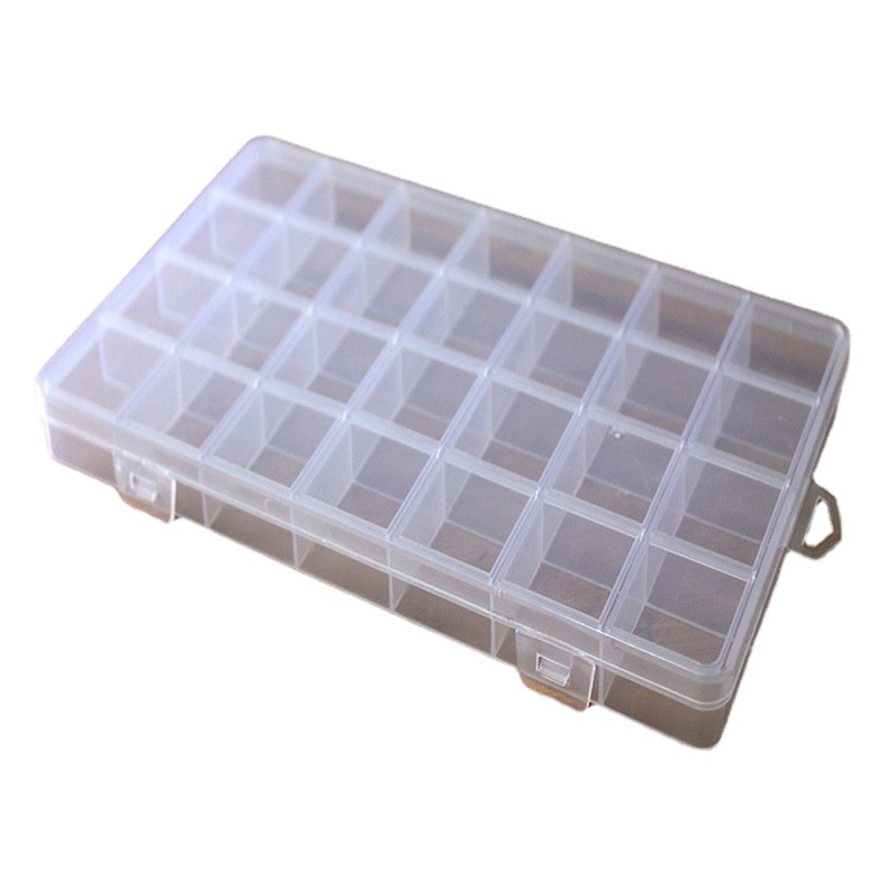 Fábrica al por mayor fija 28 rejilla de plástico transparente DIY joyería de juguete con cuentas caja de almacenamiento tienda departamental joyería caja de presentación