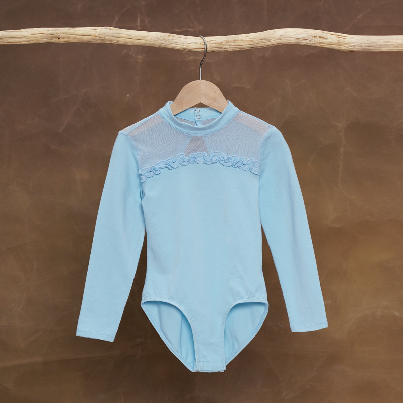 Trajes de baile para niñas y niños, monos de manga larga de primavera y otoño, ropa de práctica de encaje, ropa de ballet, ropa de actuación de red de cuello alto
