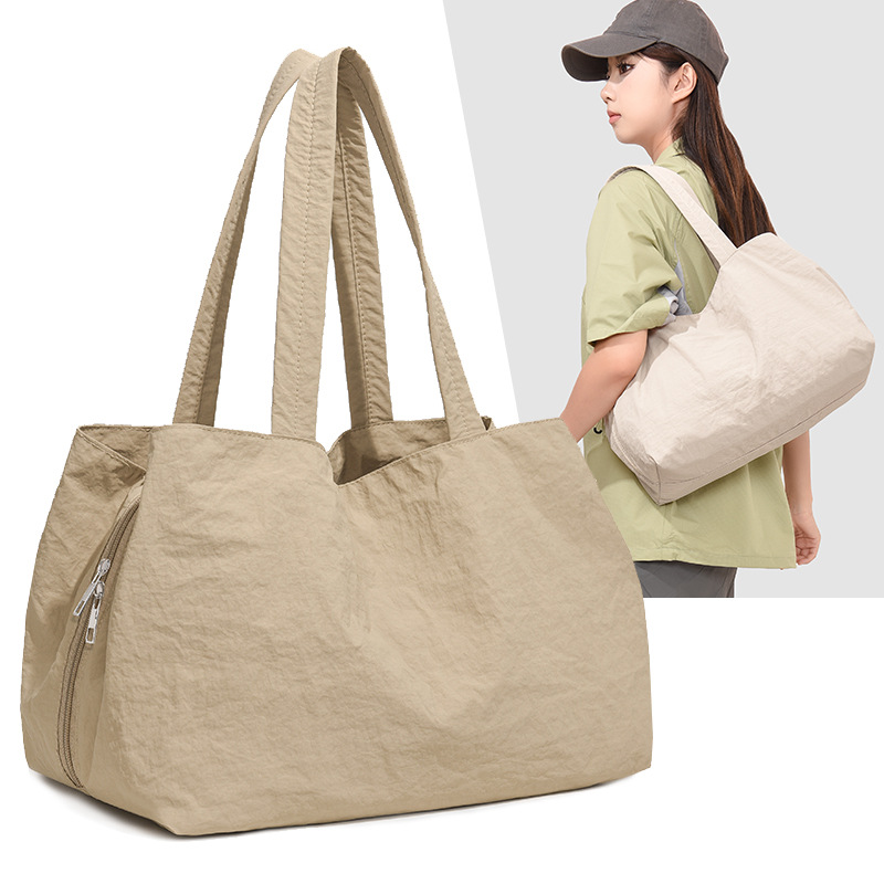 2026 New Large-Capacity Fabric Bag with Multiple Compartments, Student Shoulder Bag, Solid Color Casual Travel Tote Bag