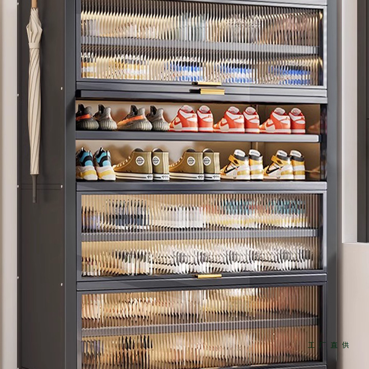 Steel Shoe Cabinet Household Floor-Standing Multi-Layer Dust-Proof Shoe Rack Entrance Entrance Large-Capacity Storage Flip-Door Storage Cabinet