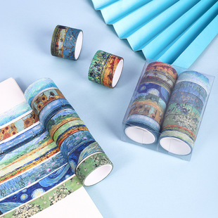12 Van Gogh and Monet Oil Painting Series Washi Tape DIY Decorative Planner Stickers Creative Retro Planner 2m