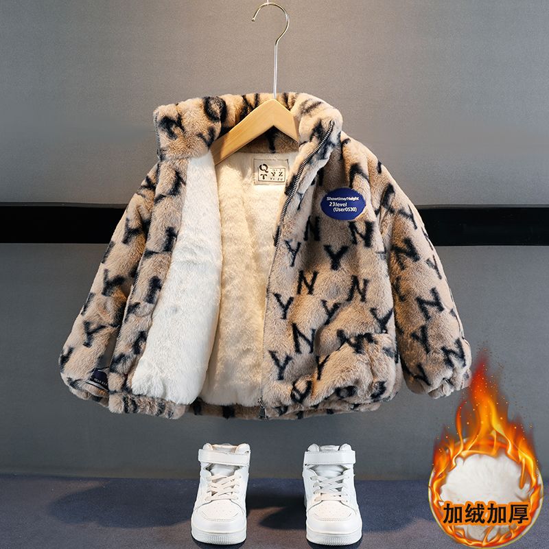 Boys' Fleece-Lined Jacket Winter Wear 2025 New Children's Fur Sweater Thickened Top Cotton Coat Baby Lamb Fleece Cotton Clothing