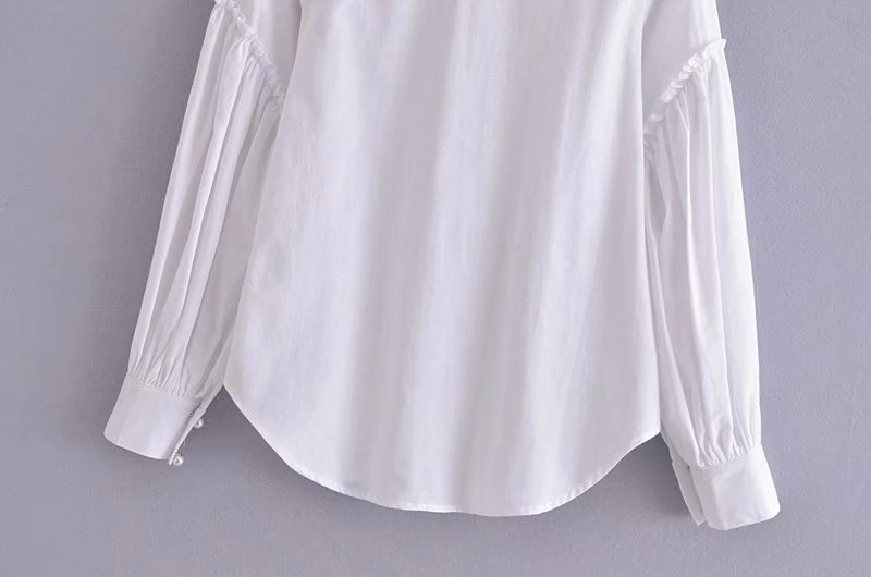 button decoration puff sleeve ruffle stitching shirt  NSAM39618