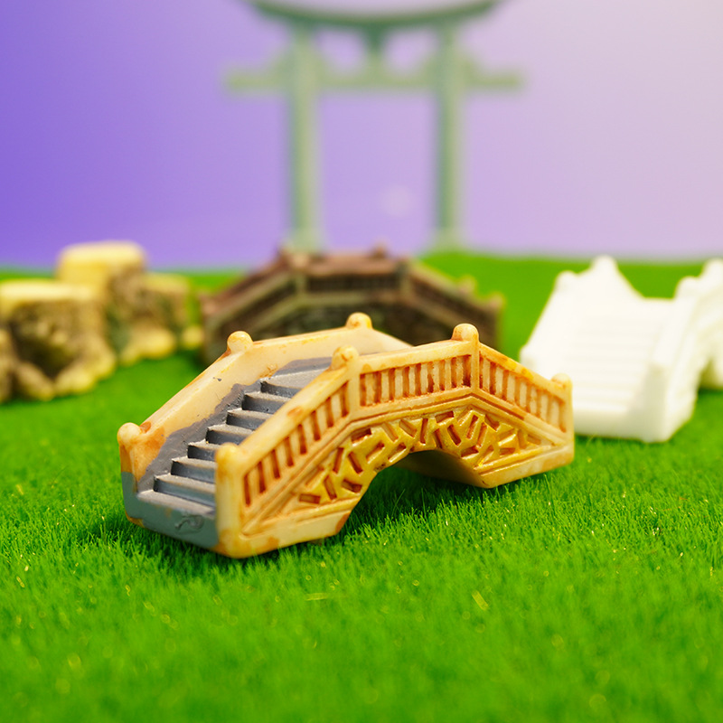 Micro paisaje miniatura puente paisaje árbol pila PVC muelle escritorio creativo decoración acuario natación peces pequeño puente pecera