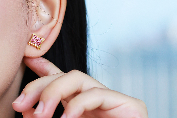 Zircon Inlay Material Exquisite Fashion Gold-plated Zircon Stud Earrings Square Stud Earrings Cross-border Supply Exquisite All-match Small Zircon Earrings