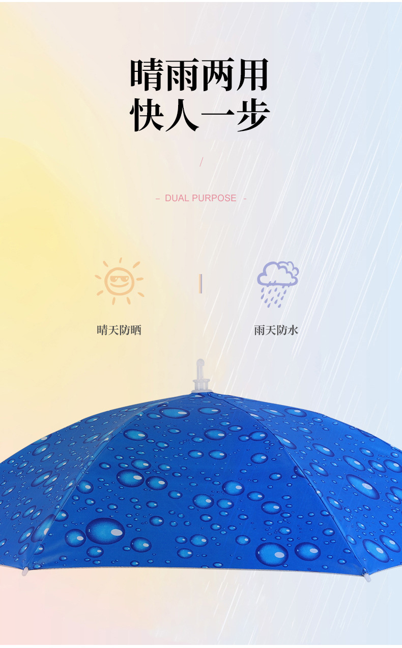 伞帽头戴伞黑胶钓鱼伞头顶式3折叠雨伞防晒防雨遮阳大