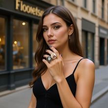 ZA新款复古手工珐琅彩绘花朵飞鸟铆钉戒指欧美开口时尚老钱风指环