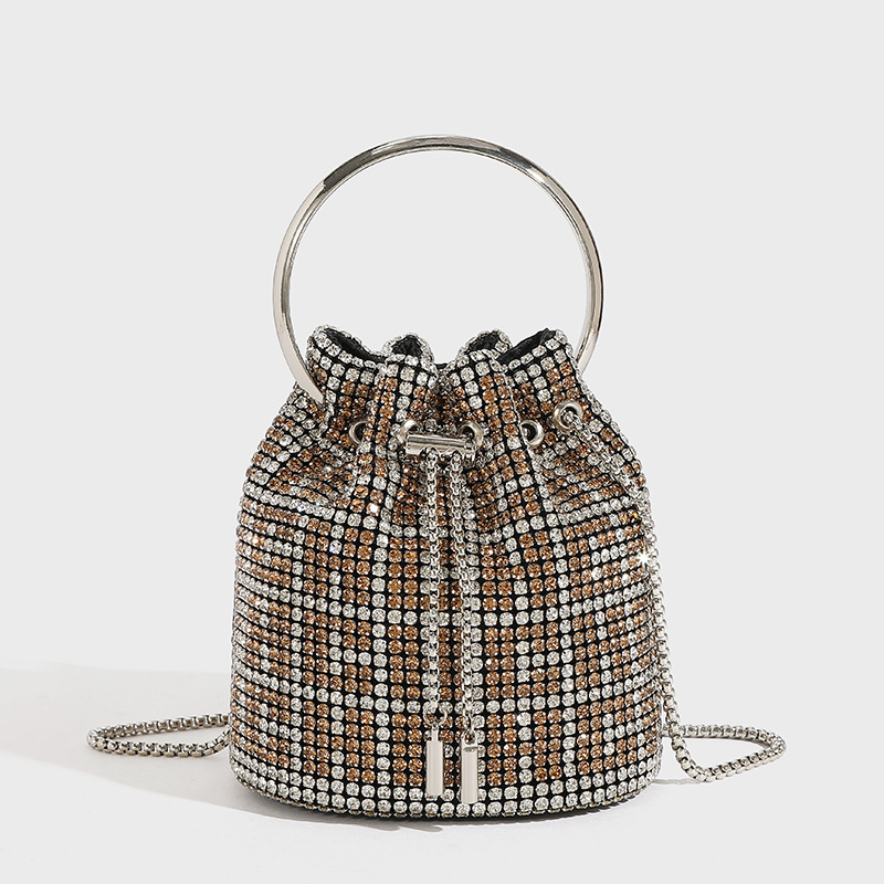 Women's Rhinestone Shoulder Bag Versatile Mini Bucket Handbag_voghion.com