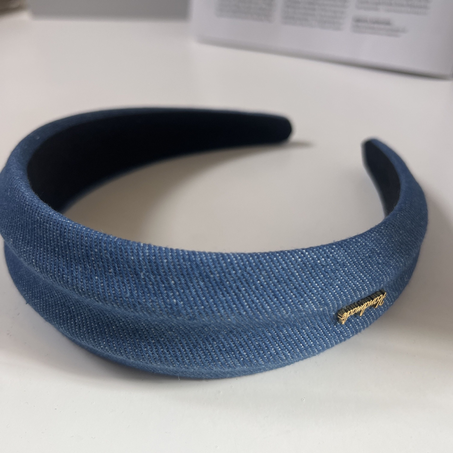 Denim wide-brimmed letter logo headband-dark blue