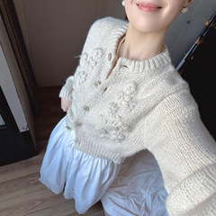羊毛版！宋慧乔韩国小众手工刺绣立体花朵毛衣针织开衫外套女