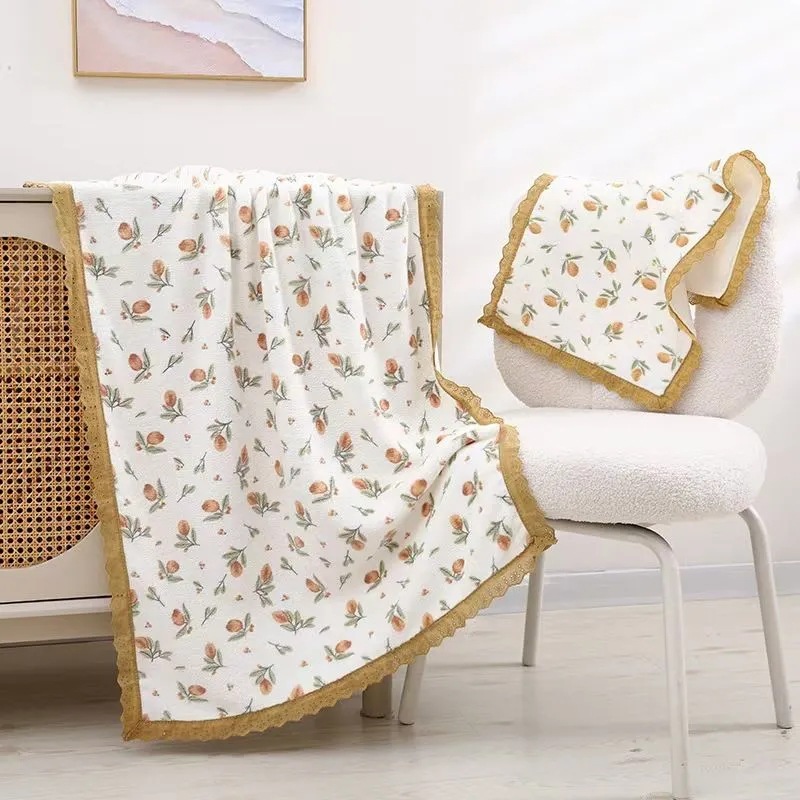 Floral Lace Bath Towel New Household Soft and Comfortable Absorbent Bath Towel Coral Velvet Towel Cross-Border Dropshipping