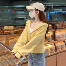 黄色短款卫衣外套女2025新款早秋季小个子连帽修身收腰开衫薄上衣