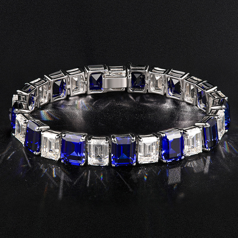925 Silver High Carbon Diamond Bracelet, Fashionable and Luxurious, Single Row Full Diamond Sapphire-Colored Bracelet, Colored Gemstone Jewelry, 2024 New Model