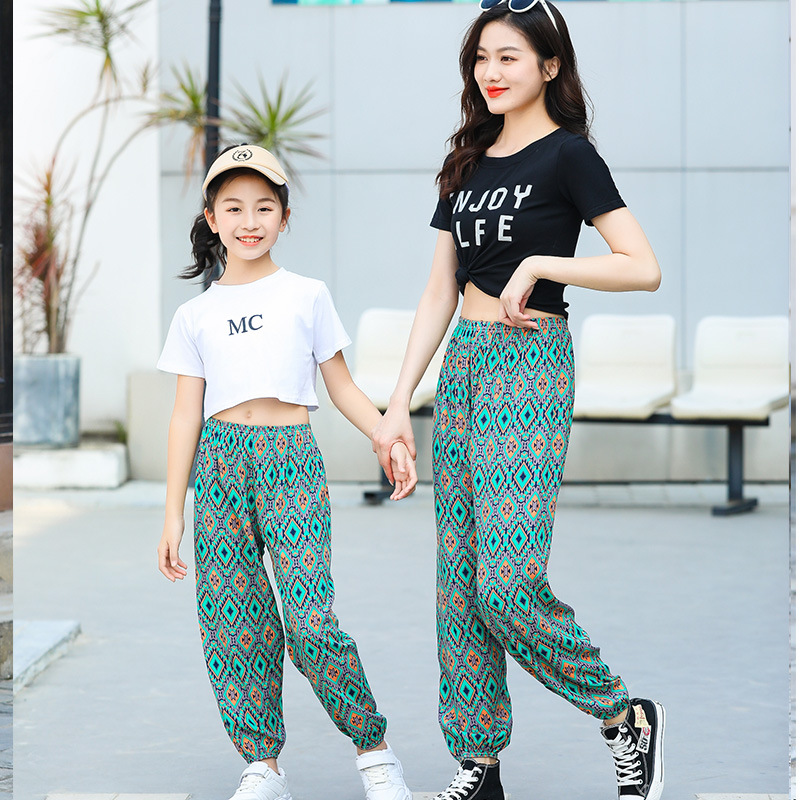 Nuevos pantalones a prueba de mosquitos para niños de verano Pantalones para padres e hijos pantalones a prueba de Mosquitos de algodón para niños Pantalones anchos para niñas bloomers algodón seda