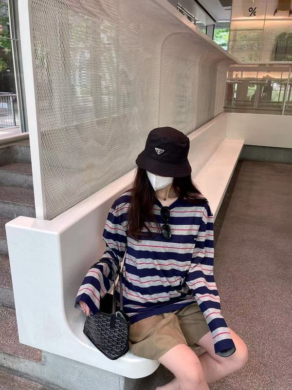 现货高版本miu家宽松百搭长袖t恤女条纹打底衫上衣ins时尚慵懒|undefined