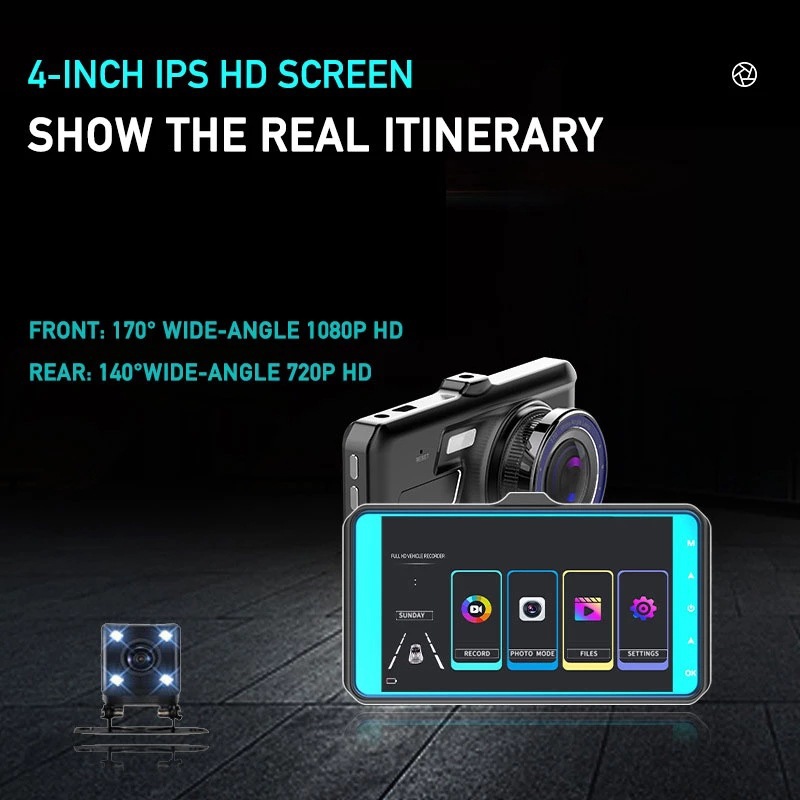 Cross-Border Bestseller Touchscreen Dual-Lens Dash Cam Hd 1080P Aluminum Alloy Front and Rear Dual Recording Car Camera