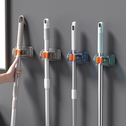 Light luxury style transparent mop holder without punching bathroom mop holder snap-on mop clip mop hook