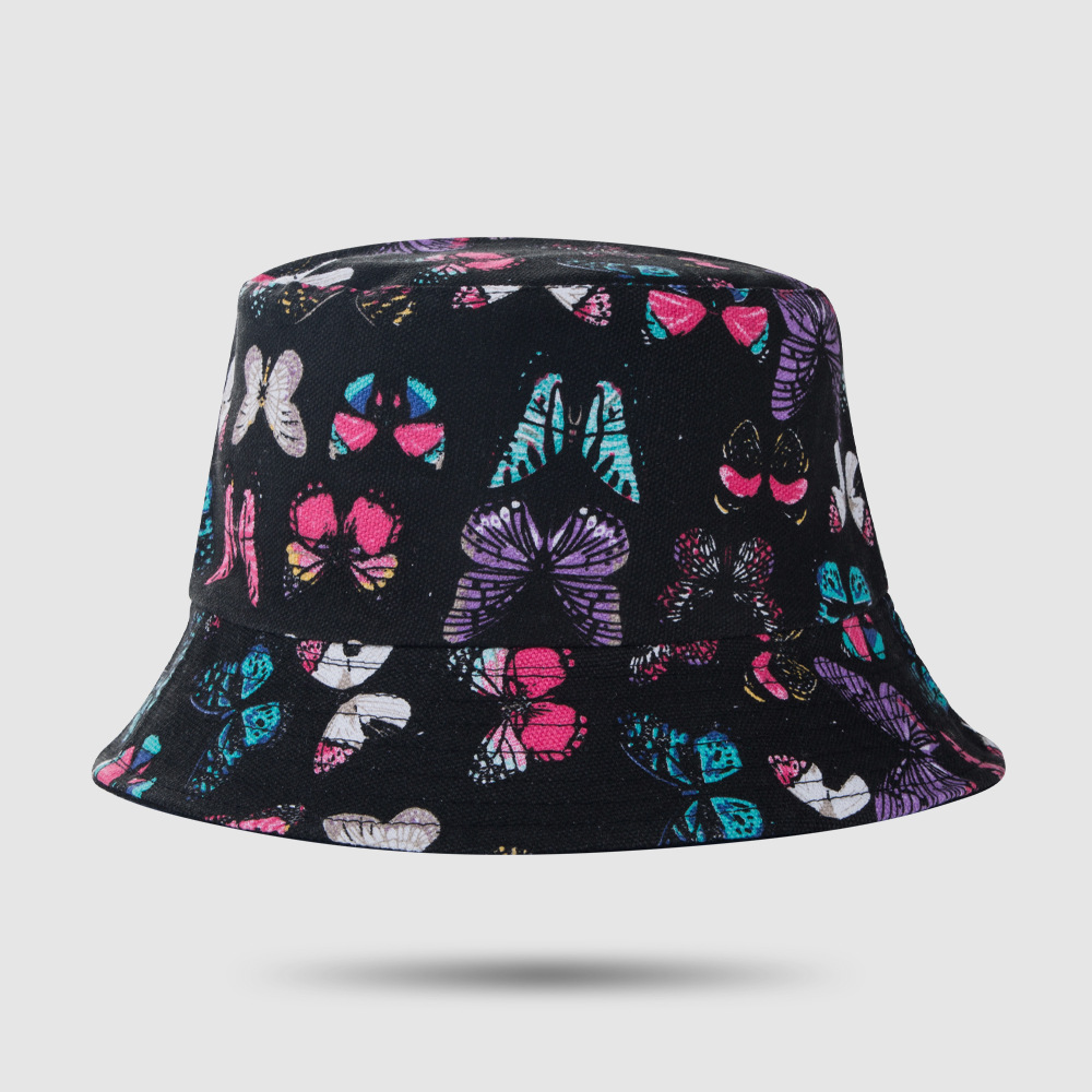 2021 New Colorful Butterfly Double-sided Fisherman Hat Hip-hop Trend Street Sunscreen Hat Fashion Casual Basin Hat display picture 6